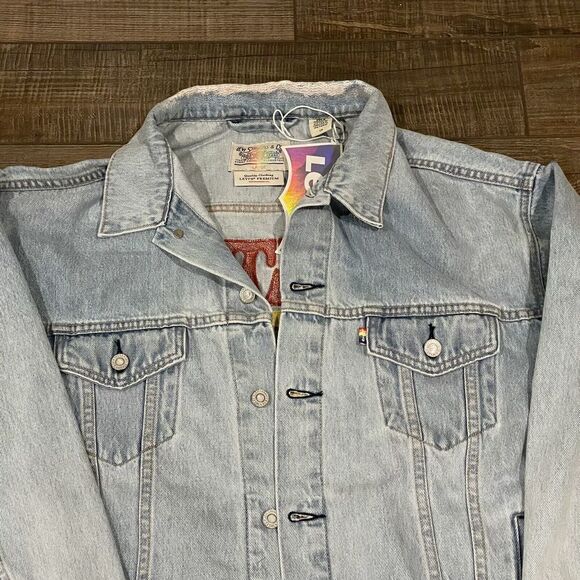 NWT Levi’s Premium Limited Edition Pride Jean Jacket Embroidered “Let Us Love" L - Picture 7 of 16